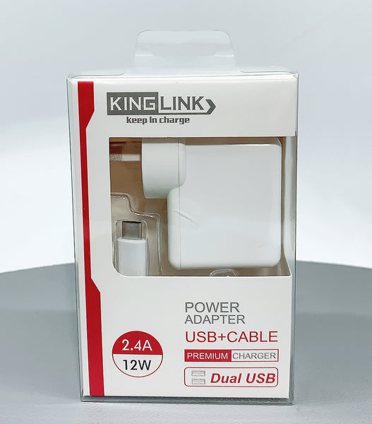 Kinglink M8J906T dual USB home charger with type-c cable
